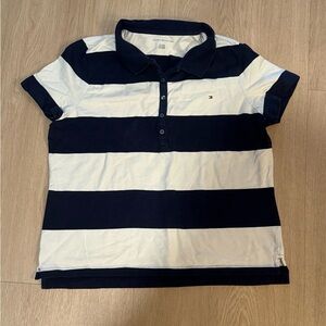 Navy and White Striped Kids Polo Shirt